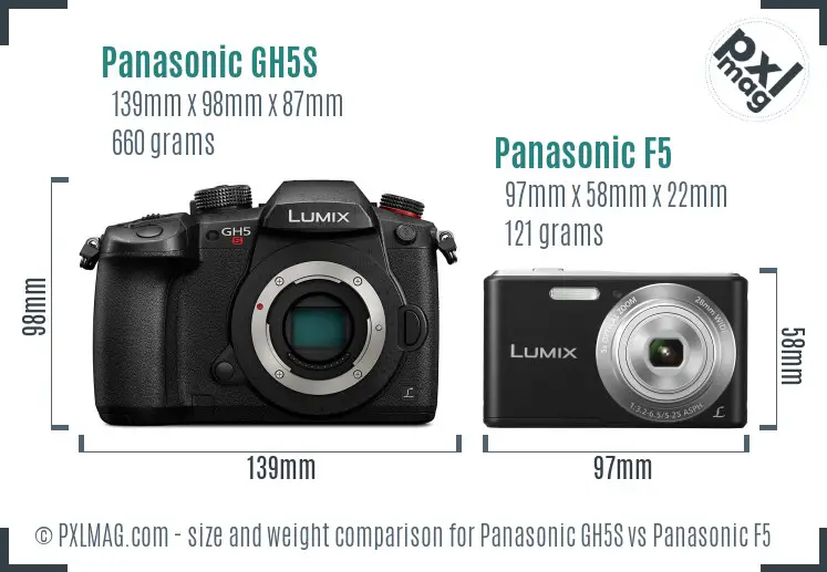 Panasonic GH5S vs Panasonic F5 size comparison
