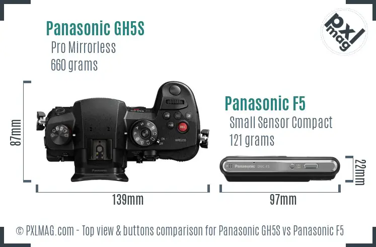 Panasonic GH5S vs Panasonic F5 top view buttons comparison