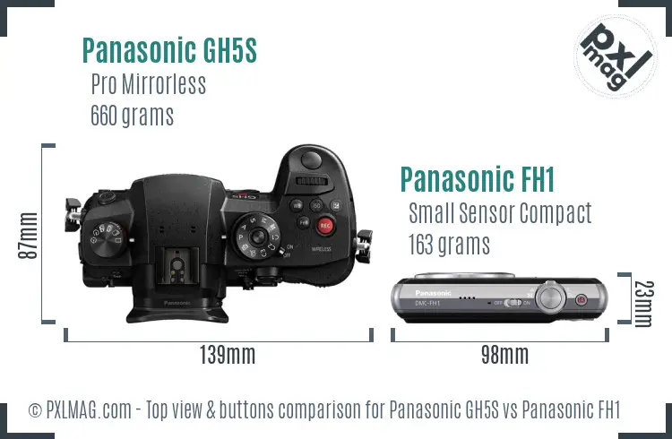Panasonic GH5S vs Panasonic FH1 top view buttons comparison