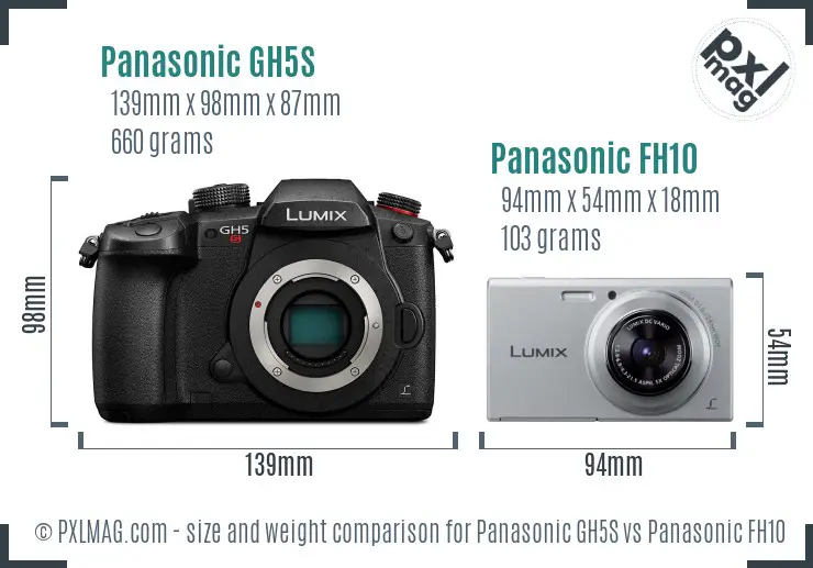 Panasonic GH5S vs Panasonic FH10 size comparison