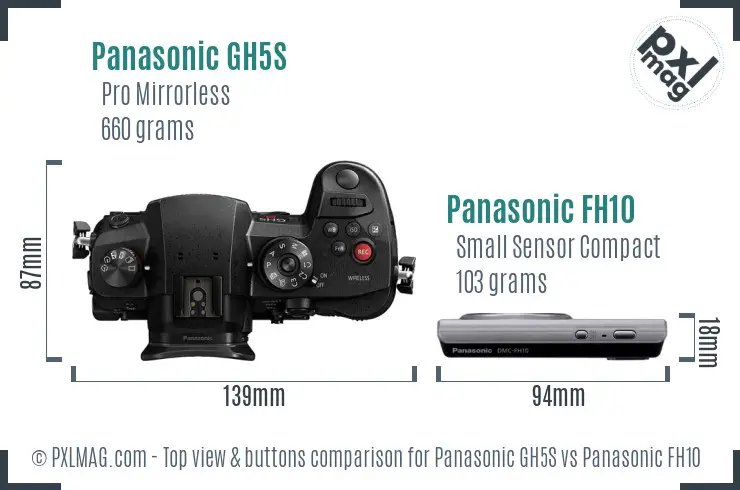 Panasonic GH5S vs Panasonic FH10 top view buttons comparison