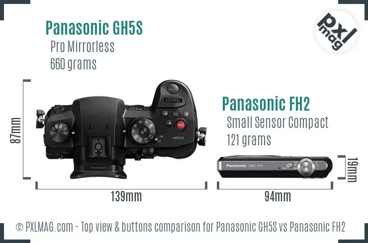 Panasonic GH5S vs Panasonic FH2 top view buttons comparison