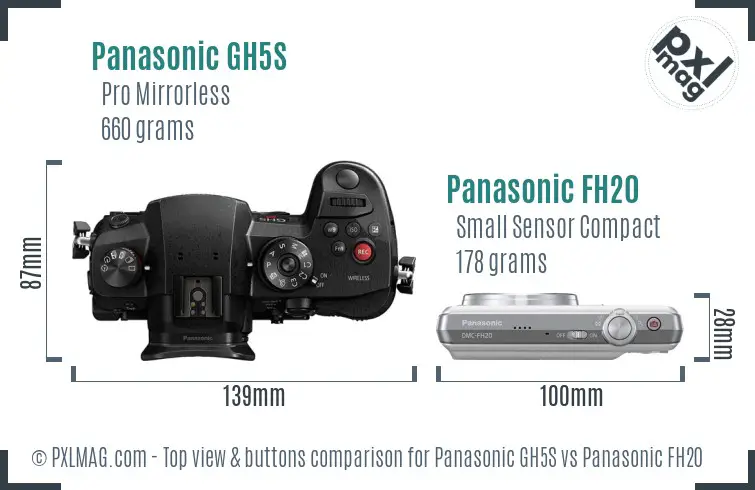 Panasonic GH5S vs Panasonic FH20 top view buttons comparison