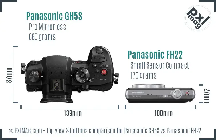 Panasonic GH5S vs Panasonic FH22 top view buttons comparison