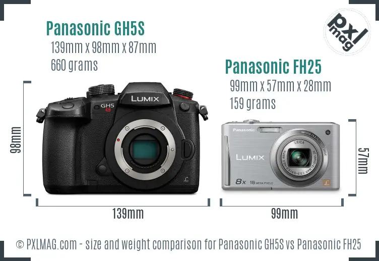 Panasonic GH5S vs Panasonic FH25 size comparison