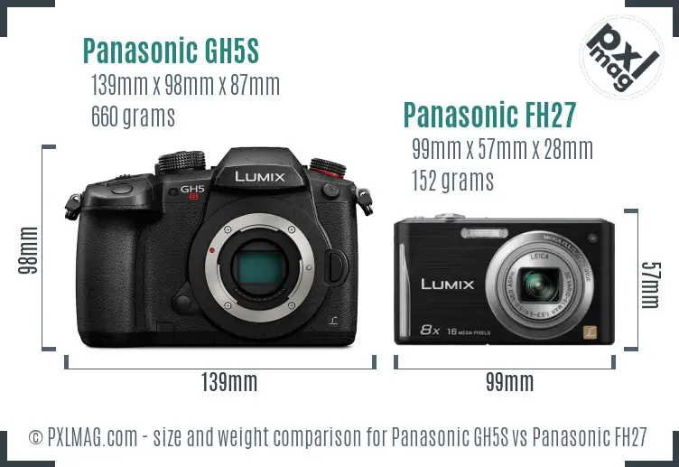 Panasonic GH5S vs Panasonic FH27 size comparison