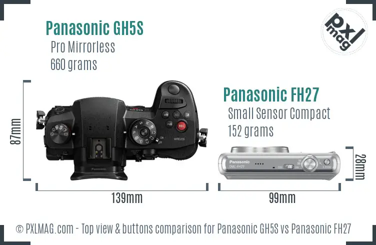 Panasonic GH5S vs Panasonic FH27 top view buttons comparison