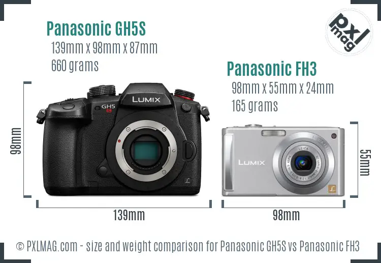 Panasonic GH5S vs Panasonic FH3 size comparison