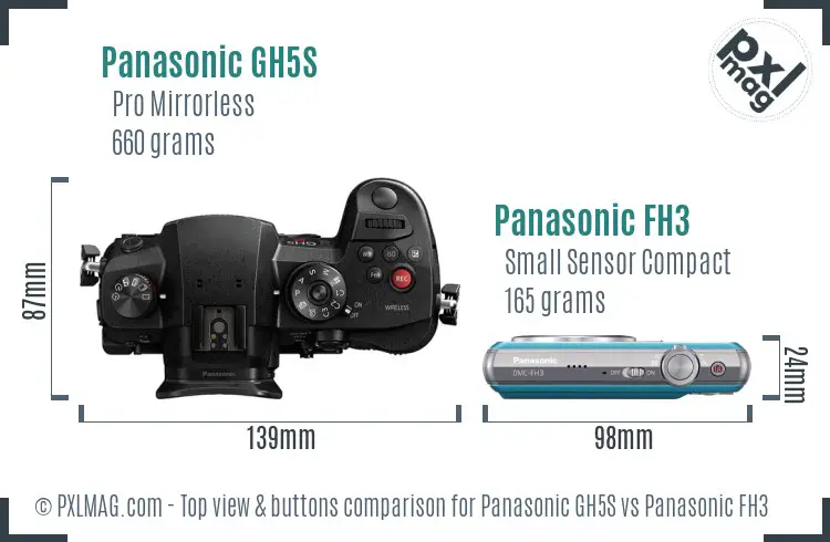 Panasonic GH5S vs Panasonic FH3 top view buttons comparison