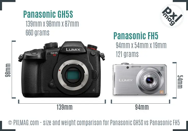 Panasonic GH5S vs Panasonic FH5 size comparison