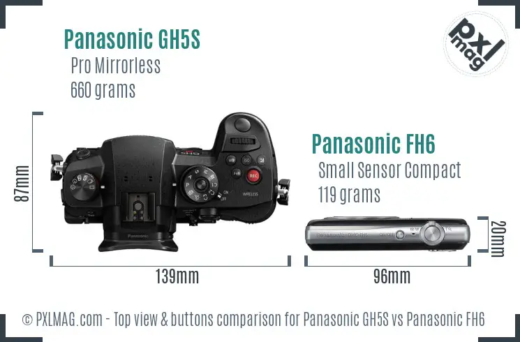 Panasonic GH5S vs Panasonic FH6 top view buttons comparison