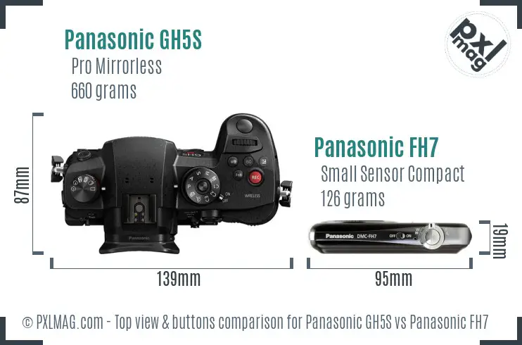 Panasonic GH5S vs Panasonic FH7 top view buttons comparison