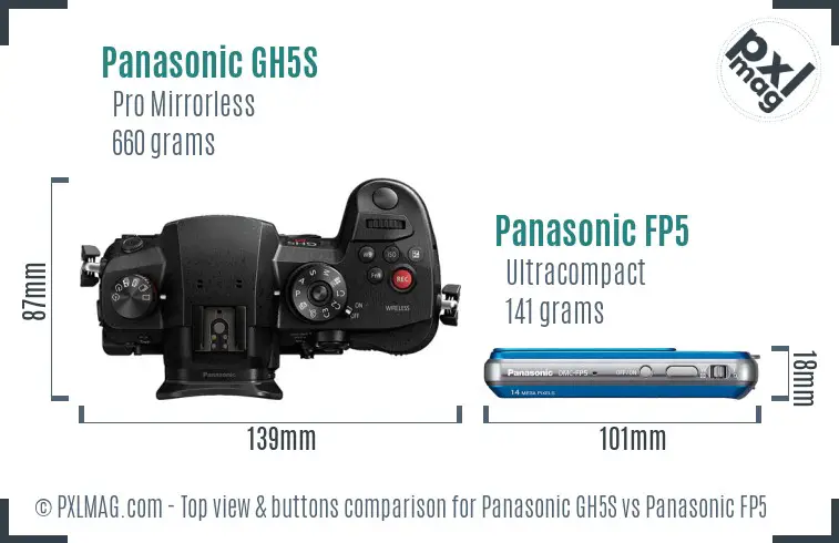 Panasonic GH5S vs Panasonic FP5 top view buttons comparison