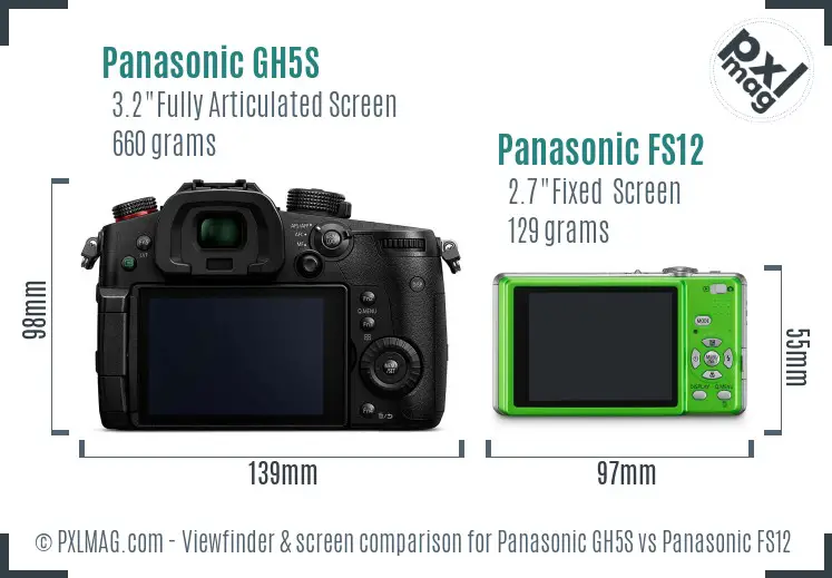 Panasonic GH5S vs Panasonic FS12 Screen and Viewfinder comparison