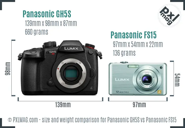 Panasonic GH5S vs Panasonic FS15 size comparison