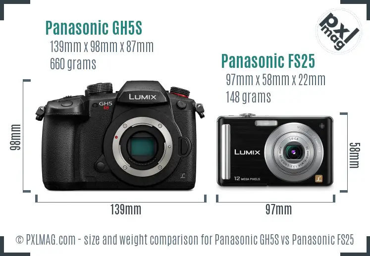 Panasonic GH5S vs Panasonic FS25 size comparison