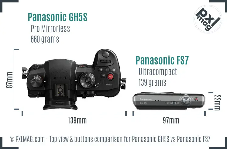 Panasonic GH5S vs Panasonic FS7 top view buttons comparison