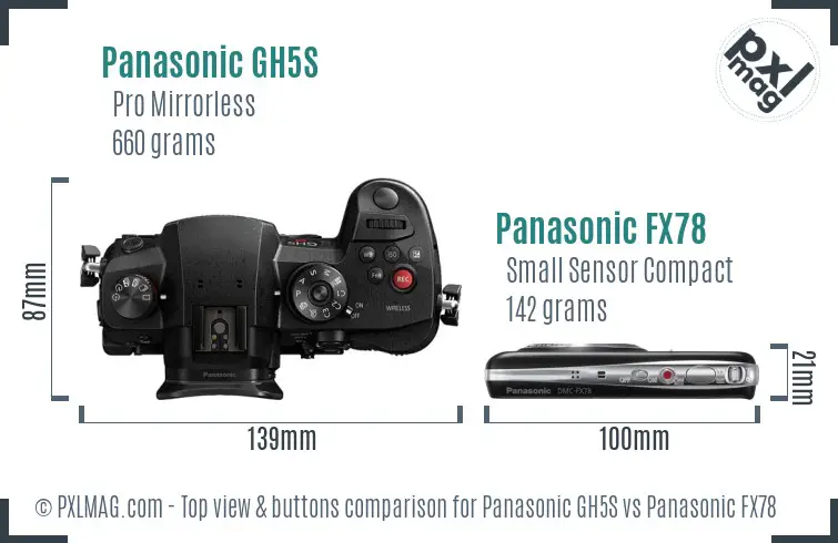 Panasonic GH5S vs Panasonic FX78 top view buttons comparison