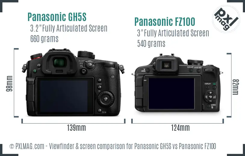 Panasonic GH5S vs Panasonic FZ100 Screen and Viewfinder comparison