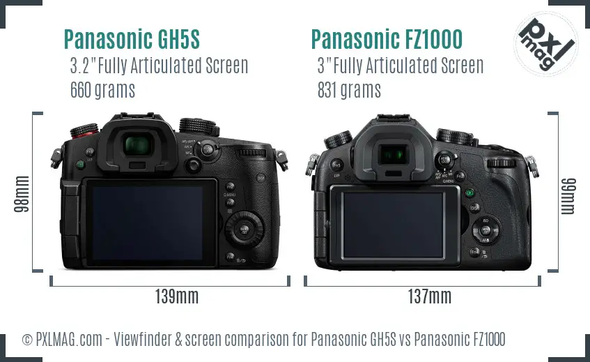 Panasonic GH5S vs Panasonic FZ1000 Screen and Viewfinder comparison