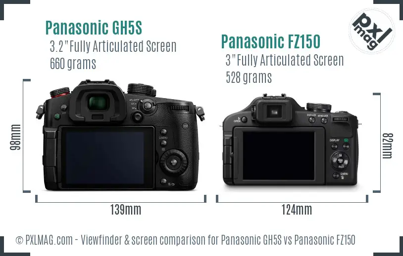 Panasonic GH5S vs Panasonic FZ150 Screen and Viewfinder comparison