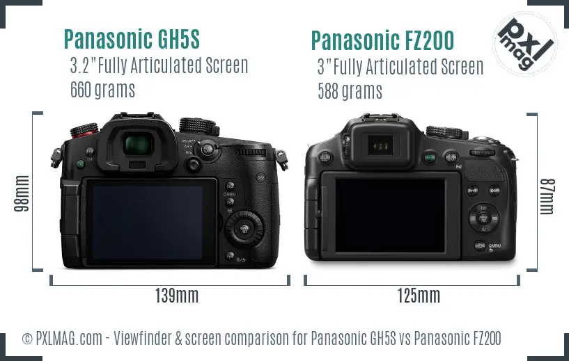 Panasonic GH5S vs Panasonic FZ200 Screen and Viewfinder comparison