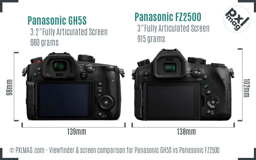 Panasonic GH5S vs Panasonic FZ2500 Screen and Viewfinder comparison