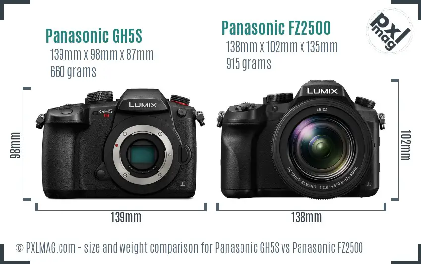 Panasonic GH5S vs Panasonic FZ2500 size comparison