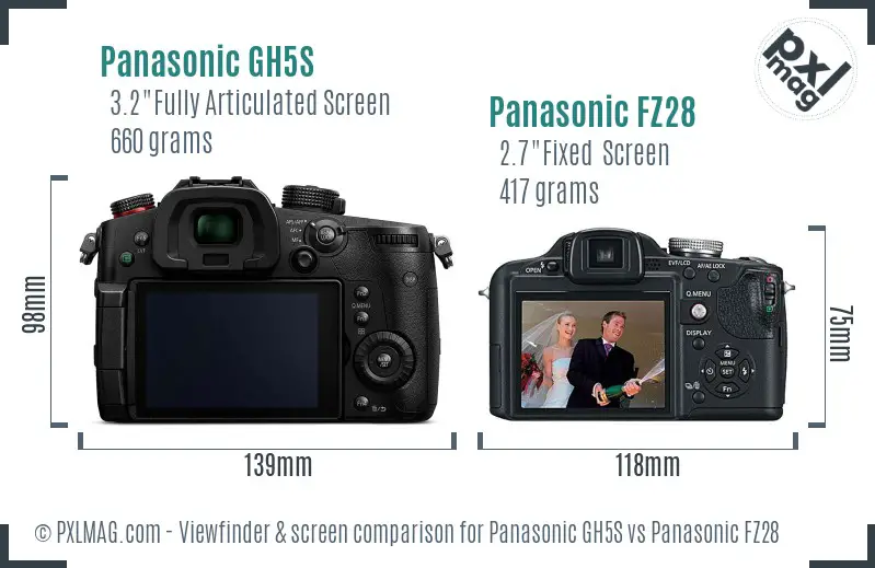 Panasonic GH5S vs Panasonic FZ28 Screen and Viewfinder comparison