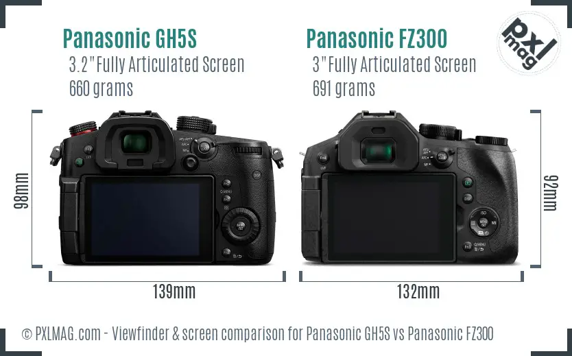 Panasonic GH5S vs Panasonic FZ300 Screen and Viewfinder comparison