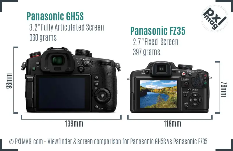 Panasonic GH5S vs Panasonic FZ35 Screen and Viewfinder comparison Panasonic GH5S vs Panasonic FZ35 Screen and Viewfinder comparison