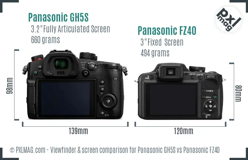 Panasonic GH5S vs Panasonic FZ40 Screen and Viewfinder comparison