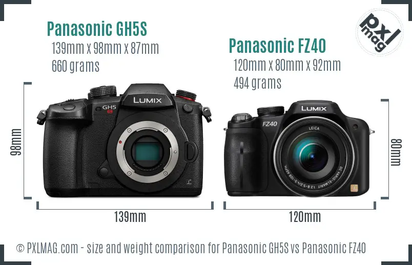Panasonic GH5S vs Panasonic FZ40 size comparison
