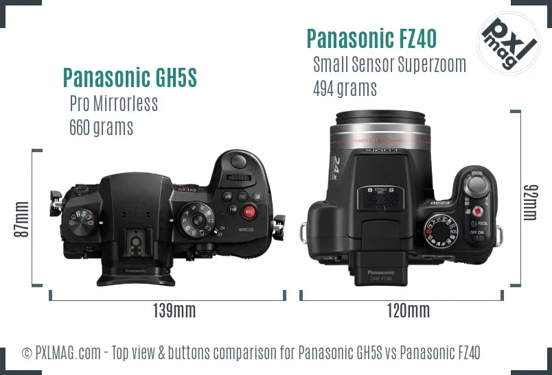 Panasonic GH5S vs Panasonic FZ40 top view buttons comparison