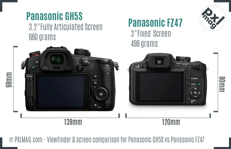 Panasonic GH5S vs Panasonic FZ47 Screen and Viewfinder comparison