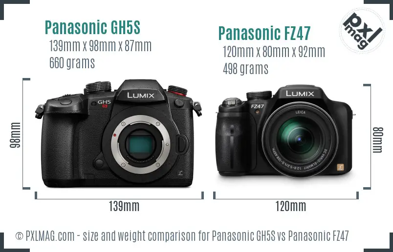 Panasonic GH5S vs Panasonic FZ47 size comparison