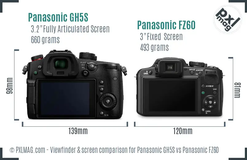 Panasonic GH5S vs Panasonic FZ60 Screen and Viewfinder comparison