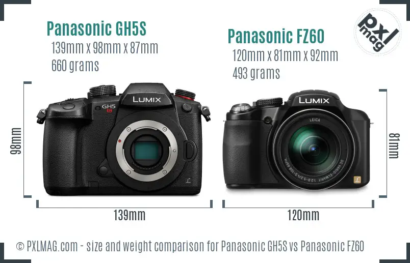 Panasonic GH5S vs Panasonic FZ60 size comparison