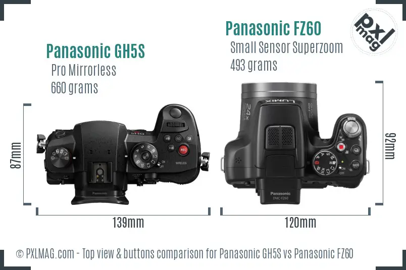Panasonic GH5S vs Panasonic FZ60 top view buttons comparison