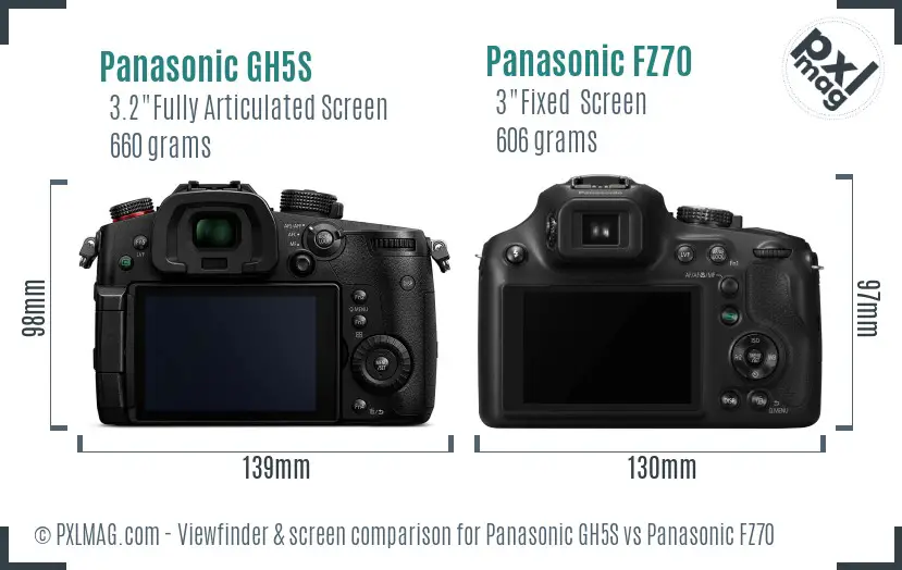 Panasonic GH5S vs Panasonic FZ70 Screen and Viewfinder comparison