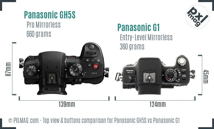 Panasonic GH5S vs Panasonic G1 top view buttons comparison