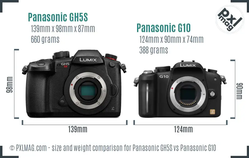 Panasonic GH5S vs Panasonic G10 size comparison