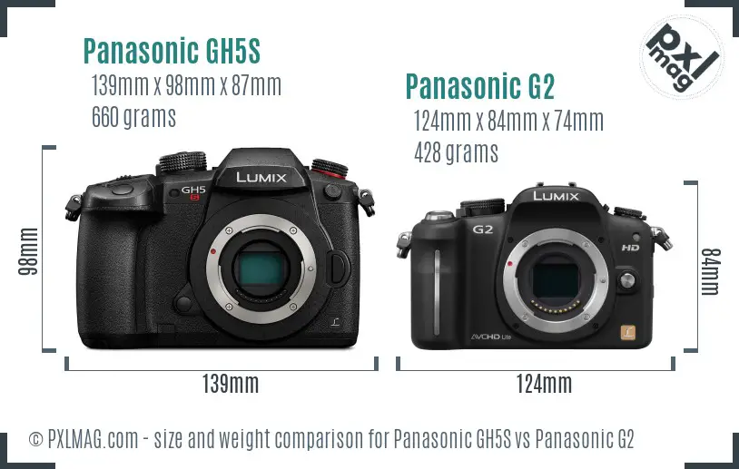 Panasonic GH5S vs Panasonic G2 size comparison