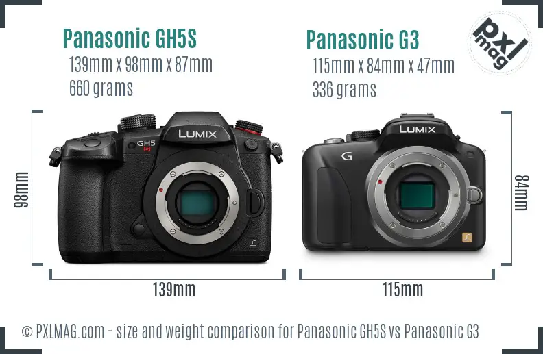 Panasonic GH5S vs Panasonic G3 size comparison