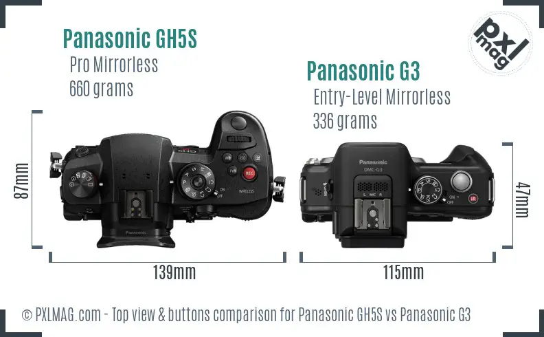Panasonic GH5S vs Panasonic G3 top view buttons comparison