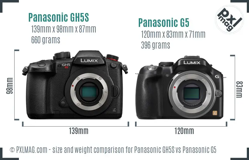 Panasonic GH5S vs Panasonic G5 size comparison