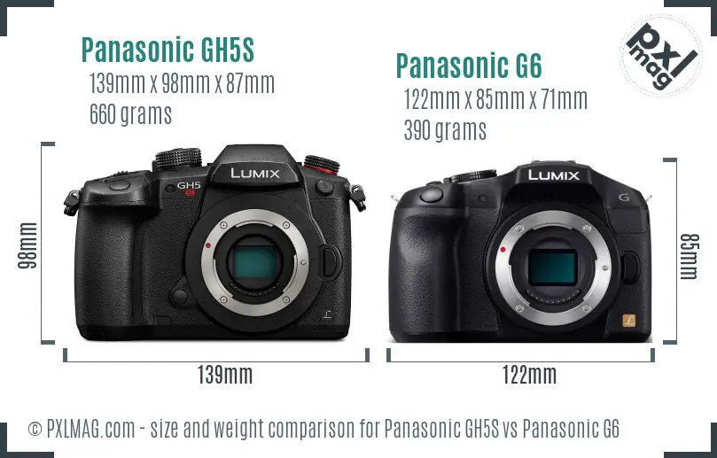 Panasonic GH5S vs Panasonic G6 size comparison