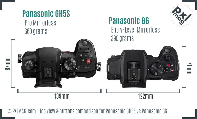 Panasonic GH5S vs Panasonic G6 top view buttons comparison