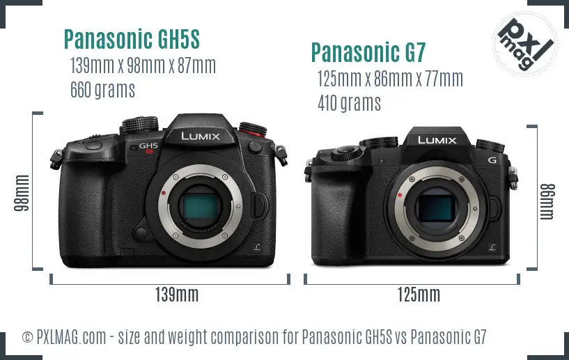 Panasonic GH5S vs Panasonic G7 size comparison