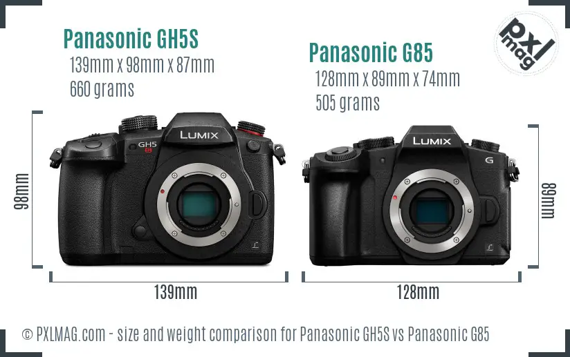Panasonic GH5S vs Panasonic G85 size comparison